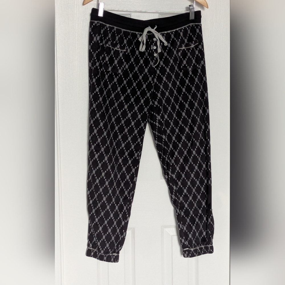 Kensie Women's (Medium) Black/ Gray/Silver Fleece Pajama Bottoms/Pants w/Pockets